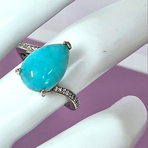 925 Sterling Silver Ring Sz 7.75 with Natural Amazonite  & CZ - Picture 10 of 13